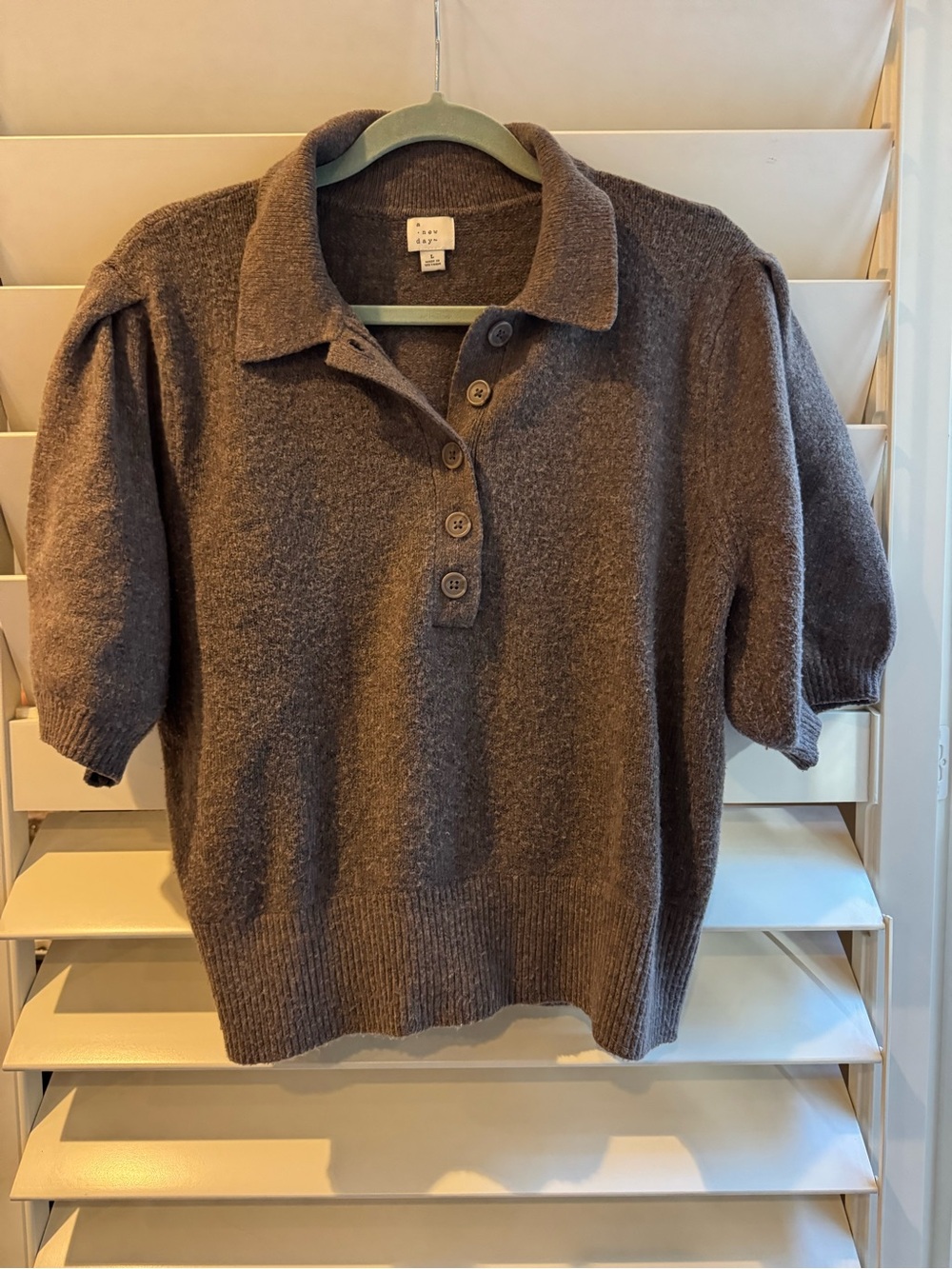 A New Day Short-Sleeve Polo Sweater in Brown